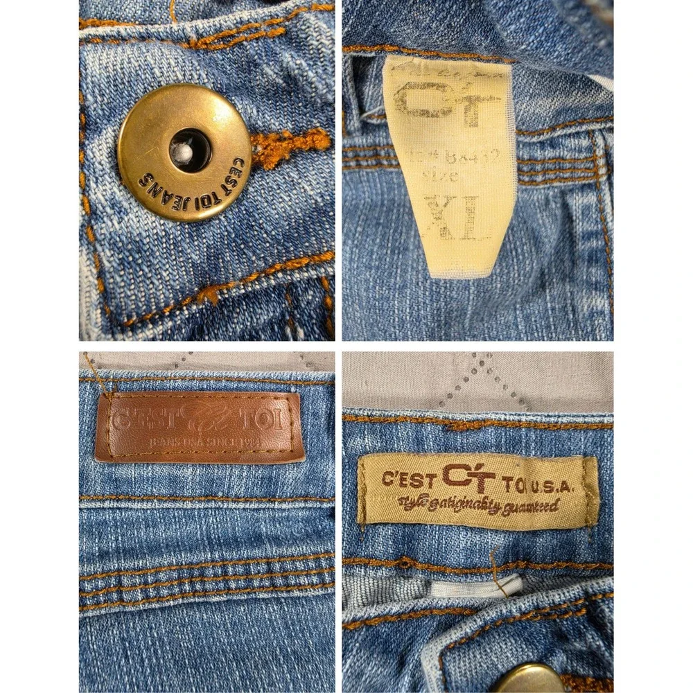Bermuda Distressed Long Shorts Y2K Denim Blue Womens XL C'est Toi